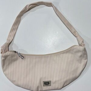 Jean Paul Gaultier Parfums Beige Pinstripe Cotton Shoulder Bag Parfums